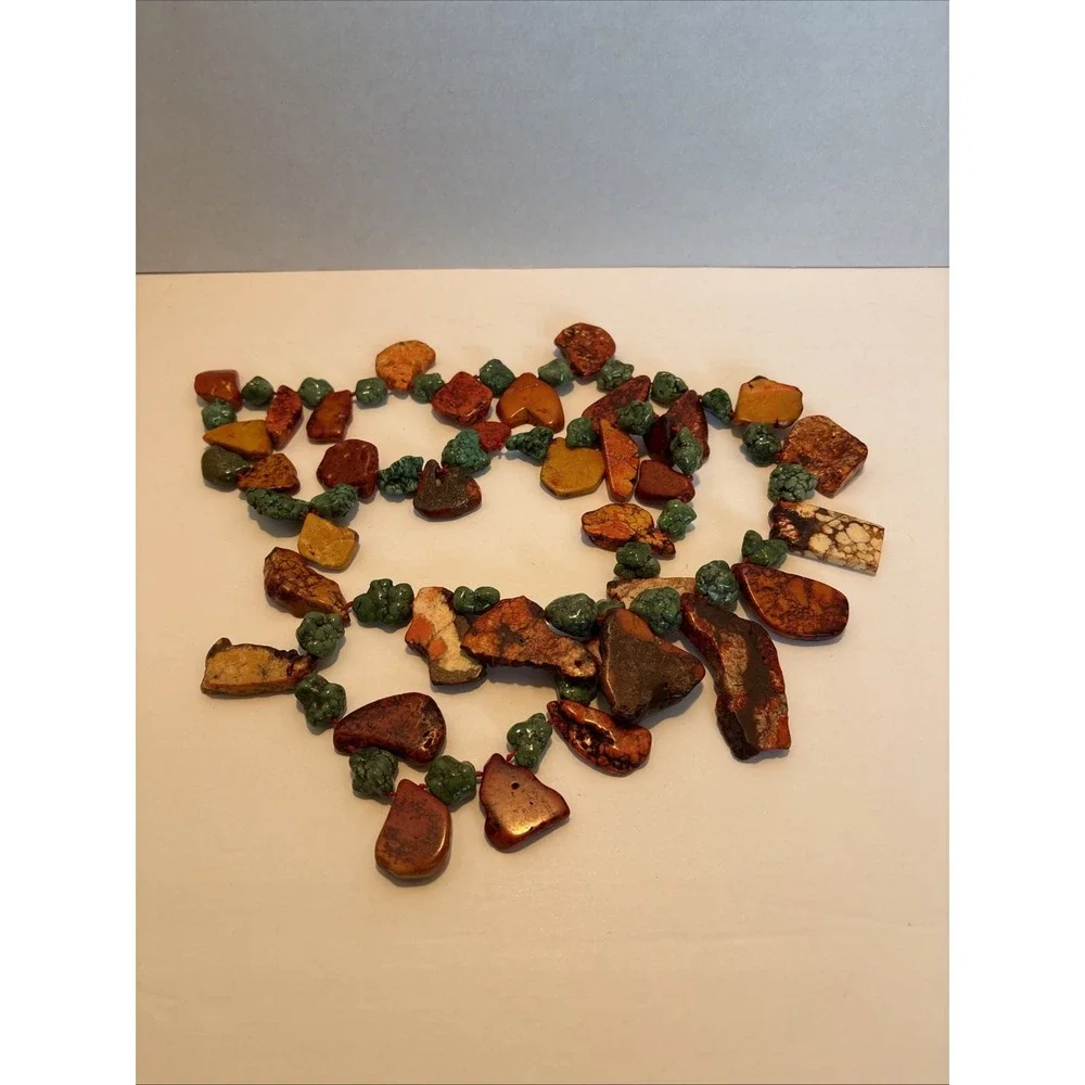 Native Artisan Turquoise Jasper Red Jasper Slab Stone Statement Necklace
